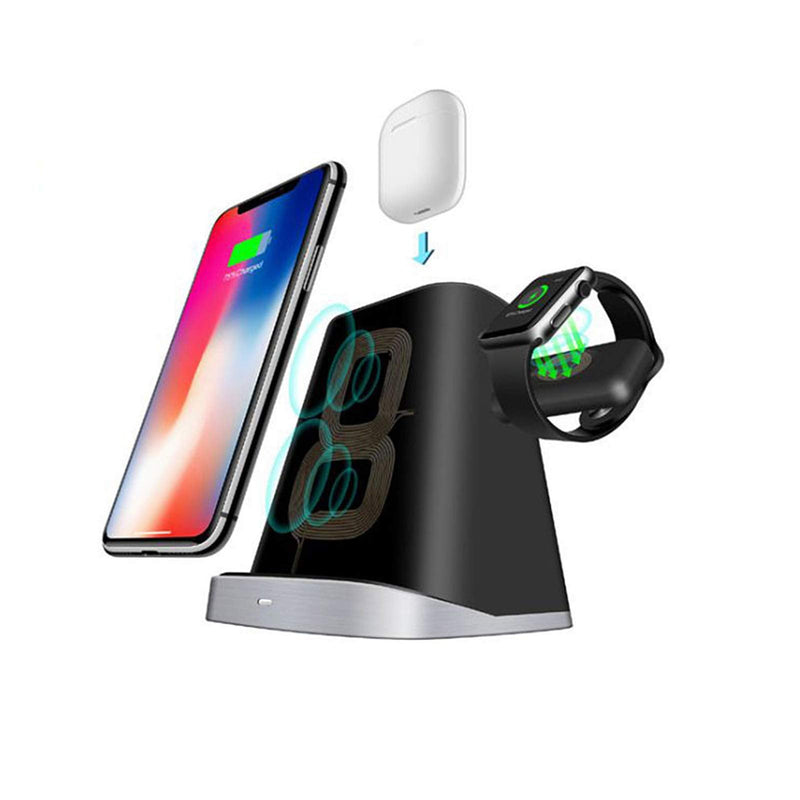 [Australia - AusPower] - Wireless Charger 3 in 1 Wireless Charging Dock QI Wireless Charger Stand Multiple Devices Fast Charge Station Compatible with iPhone 12 Pro/11 Pro/XS Max/Airpods/Apple iWatch2/3/4/5/6 (Black) Black 