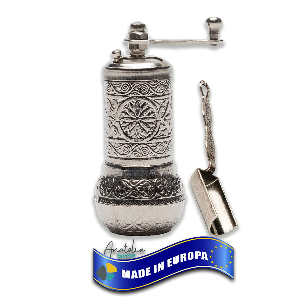 [Australia - AusPower] - Anatolia Breeze Salt and Pepper Grinders Refillable, Black Pepper Mill with Measuring Spoon Set, 4.2" Silver 