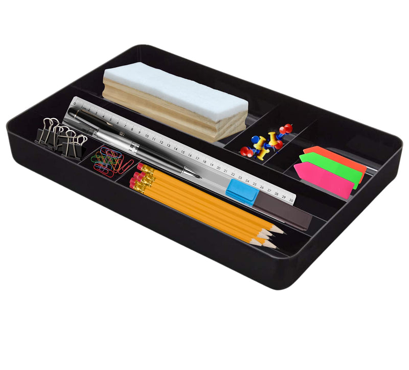[Australia - AusPower] - 1InTheOffice Desk Drawer Organizer Tray, 7 Compartment Tray, Plastic Desk Organizers, Black 14.13"L x 9.13"W x 2.04"H 