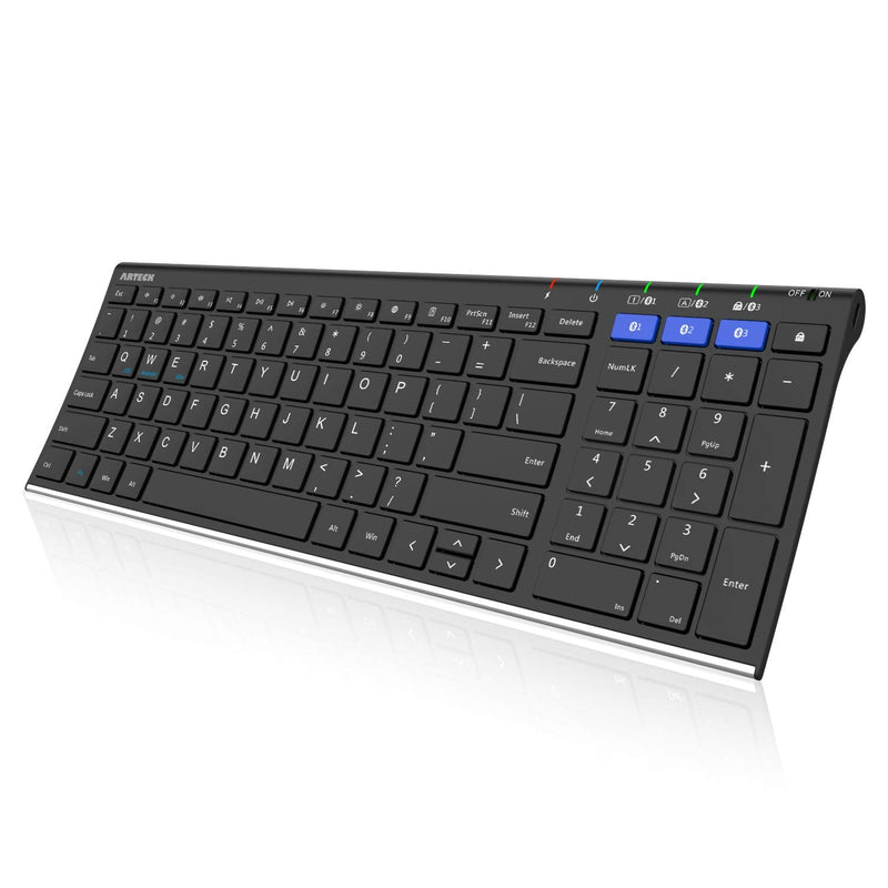 [Australia - AusPower] - Arteck HB193 Universal Bluetooth Keyboard Multi-Device Stainless Steel Full Size Wireless Keyboard for Windows, iOS, Android, Computer Desktop Laptop Surface Tablet Smartphone Rechargeable Battery 