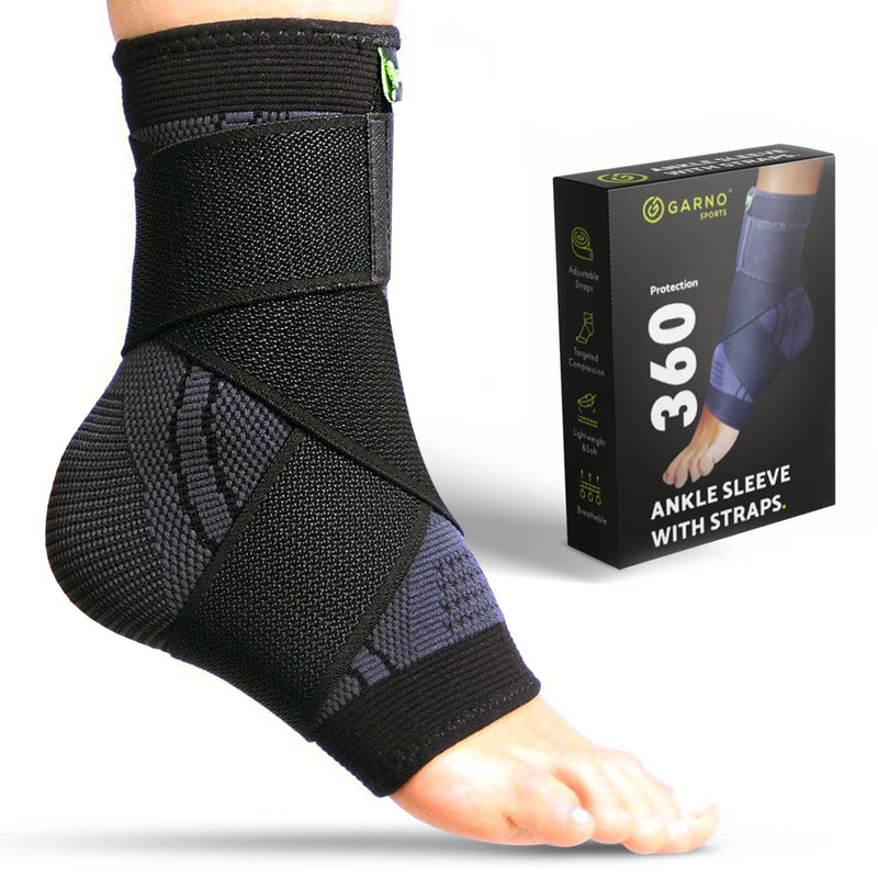 [Australia - AusPower] - GARNO Ankle Brace Compression Sleeve with Adjustable Straps, Arch Support & Foot Stabilizer, Elastic Wrap for Plantar Fasciitis, Achilles Tendonitis Recovery, Sports Bandage Sock; Men, Women 1 