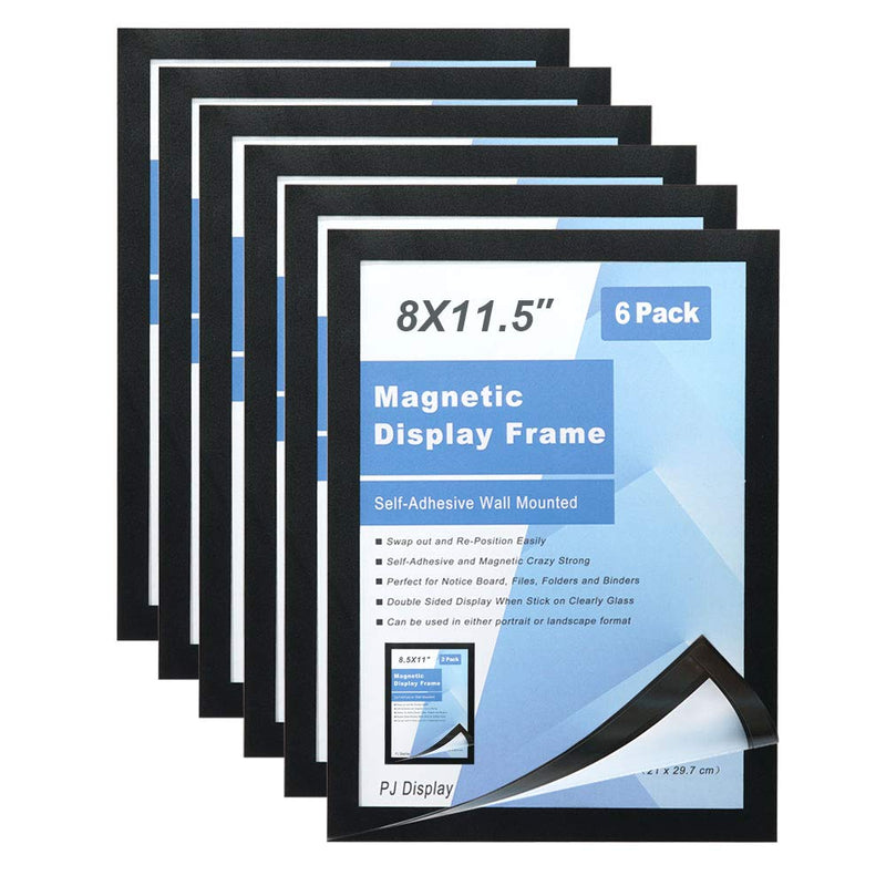[Australia - AusPower] - PUJIANG 8x11.5 Magnetic Sign Holder, Double Sided Window Self-Adhesive Frames, Durable PVC and Strong Magnetic Display Frame for Office Wall/Door/Window/Refrigerator Display (Black, 6Pack) Black 6 Packs A4 