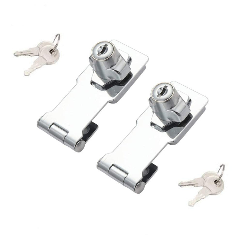 [Australia - AusPower] - 2 Packs Keyed Hasp Locks Twist Knob Keyed Locking Hasp for Small Doors, Cabinets and More,Stainless Steel Steel, Chrome Plated Hasp Lock Catch Latch Safety Lock (3Inch with Lock) 3Inch with Lock 