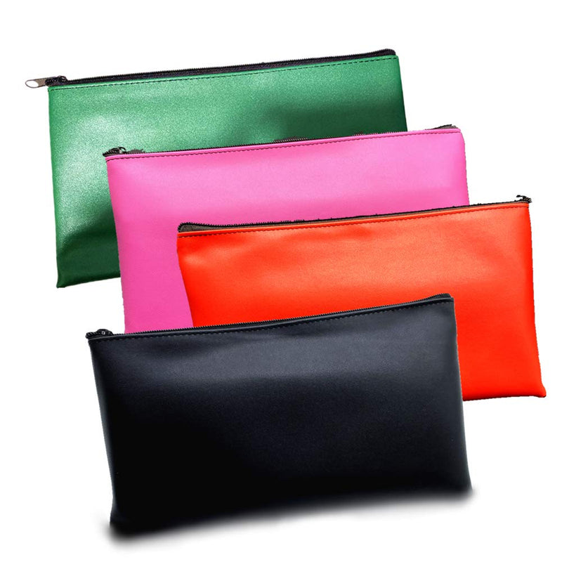 [Australia - AusPower] - FITULABO Security Bank Deposit Money Bag with Zipper (4 Pack), 4 Colors Durable Leatherette Cash Coin Check Wallet Pouch for Business, School, Home and Personal Use (11 x 6 inch) 