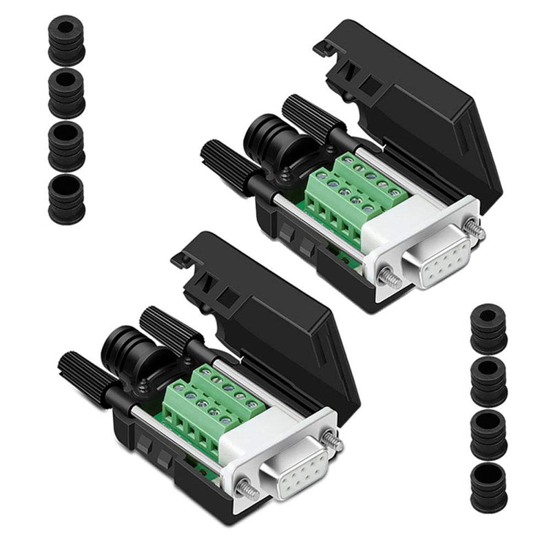 [Australia - AusPower] - COMOPEZ 2Pcs DB9 Breakout Connector Solderless RS232 D-SUB Serial to 9-pin Port Terminal Female Adapter Connector Breakout Board Module with Case 