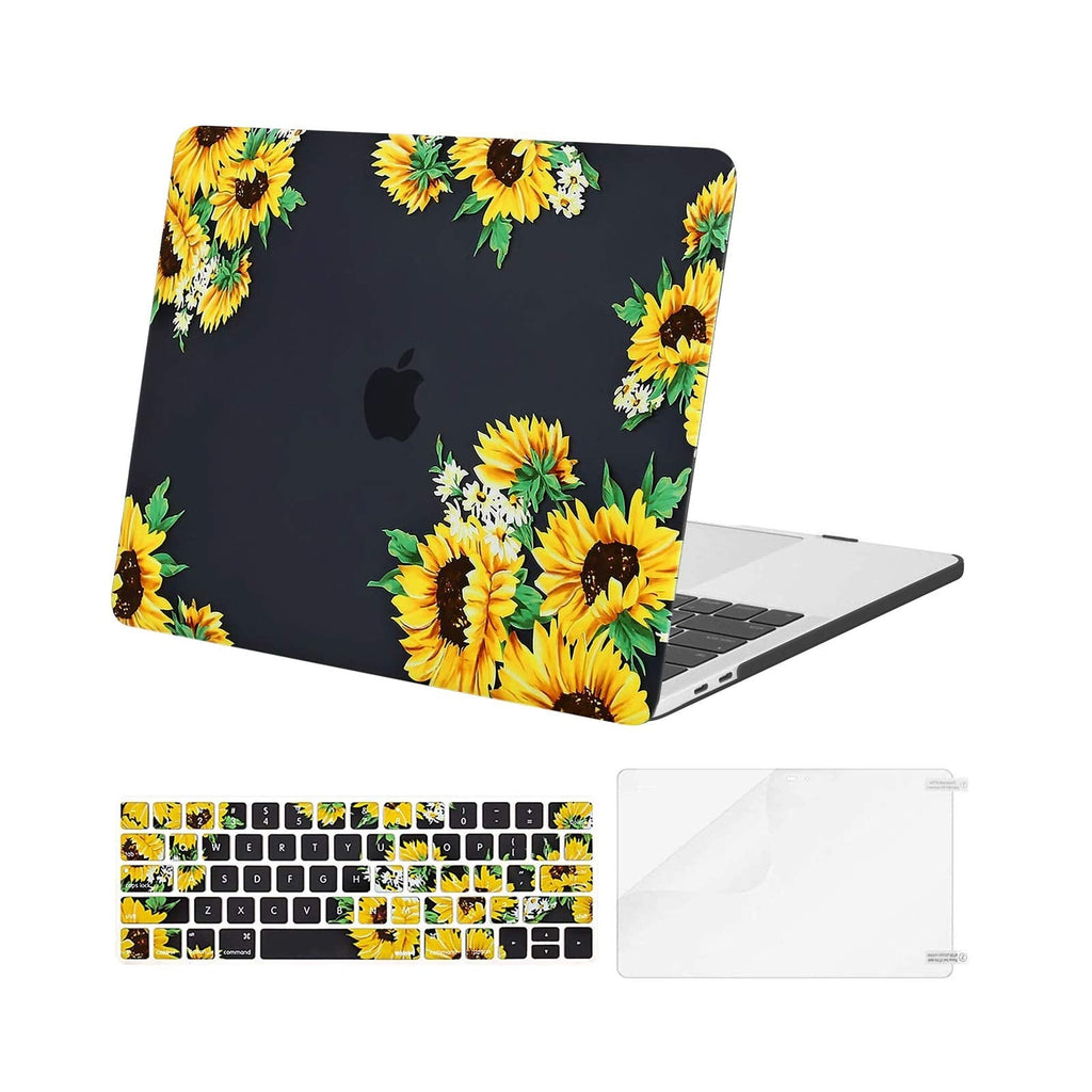 [Australia - AusPower] - MOSISO Compatible with MacBook Pro 15 inch Case 2016-2019 Release A1990 A1707 with Touch Bar, Plastic Sunflower Hard Shell Case & Keyboard Cover & Screen Protector, Black 