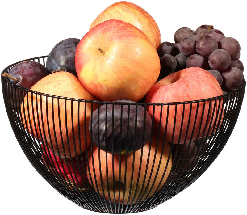 [Australia - AusPower] - Metal Wire Fruit Basket,Large Round Storage Baskets for Bread,Metal Wire Bread Fruit Bowl Vegetable Stand Holder for Snacks,Modern Fruit Bowl Decorate Kitchen Counter,Black By Cq acrylic Black High 