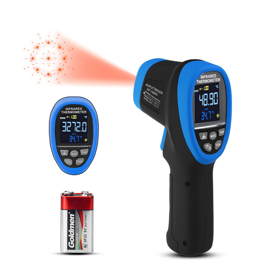 [Australia - AusPower] - Infrared Thermometer AP-1800C Pyrometer Color LCD Screen Laser Thermometer -58°~3272°F(-50~1800℃) D:S=50:1 High Temp Thermometer Non Contact IR Thermometer Gun with Backlit Flashlight【Not for Human】 