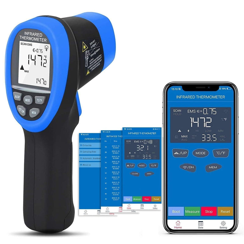 [Australia - AusPower] - BTMETER BT-985CAPP Non Contact Infrared Thermometer 12:1 Laser Temperature Measure Gun -58℉~1472℉(-50℃～800℃) with Bluetooth APP(NOT for Human Temp Test) BT-985CAPP Blue (-58℉ to 1472℉) 