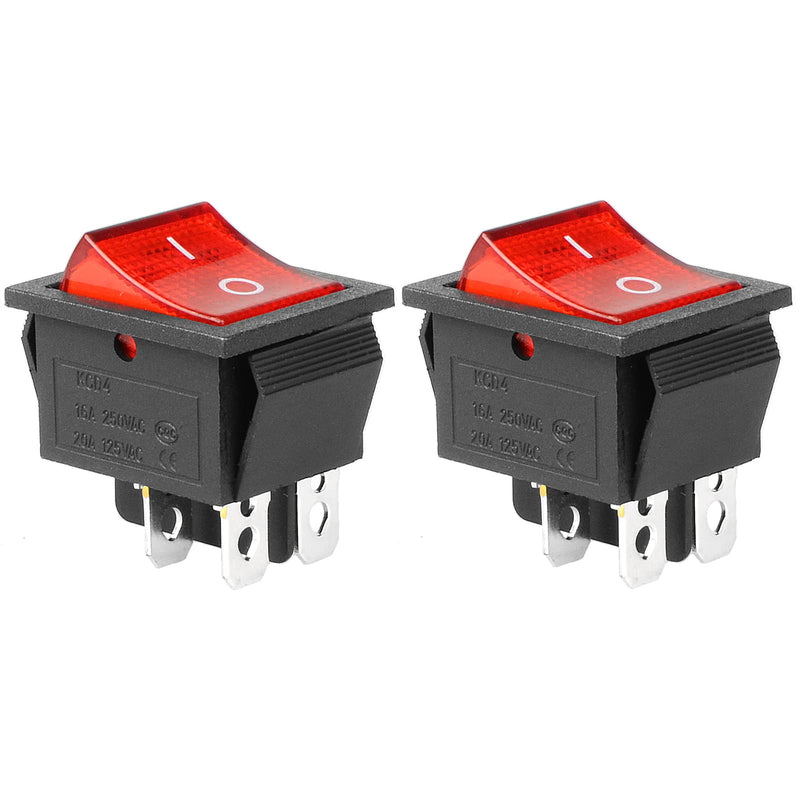 [Australia - AusPower] - 2Pcs AC 20A/125V 15A/250V DPST 4 Pins 2 Position ON/Off Boat Rocker Toggle Switch with Red LED Light by QTEATAK 