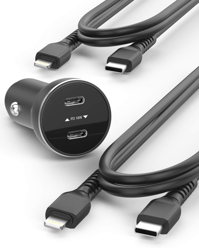 [Australia - AusPower] - Galvanox iPhone 13 Car Charger, Dual Fast Charging Ports (36W) Multi Adapter with 2 USB-C to Lightning Cables for iPhone 11/12/13/Pro Max 