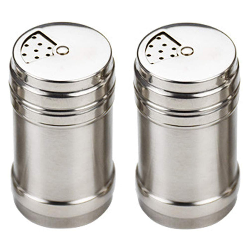 [Australia - AusPower] - 2 Pieces Stainless Steel Salt Spice Sugar Pepper Flavour Bottles Shaker Spice Bottle Airtight Spice Shaker with Top Rotatable Seasoning Shaker Kitchen Gadget, Medium Size, Silver 