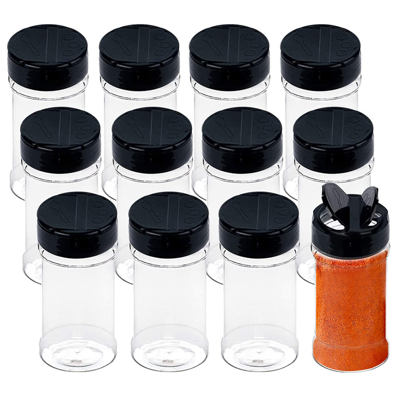 [Australia - AusPower] - FEOOWV 12Pcs Empty Plastic Spice Jars with Black Cap,Spice Bottles Containers,Great for Storing Condiment, Herbs and Powders (5.5oz/170ml) 