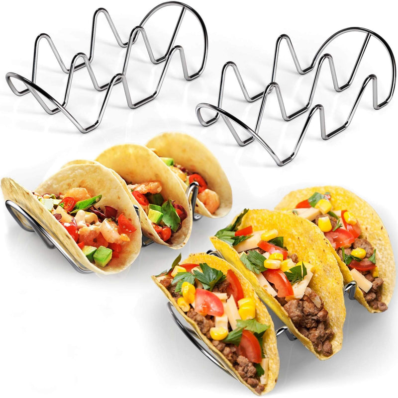 [Australia - AusPower] - Premium Taco Holders - 4 Pack Stainless Steel Taco Stands - Holds 12 Tacos - Fits Most Plates - Dishwasher & Oven Safe - Stackable Trays - Racks Hold Soft & Hard Shell Tacos 