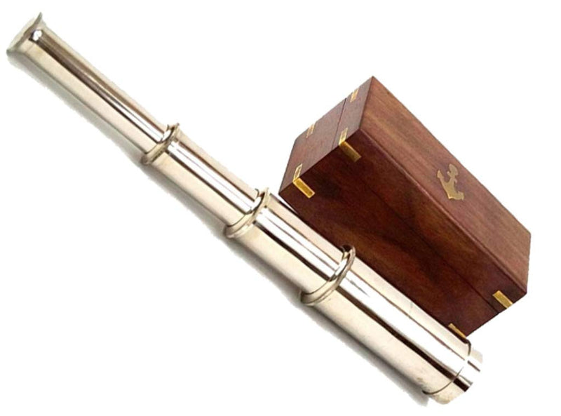 [Australia - AusPower] - 15" Handheld Brass Telescope with Wooden Box - Nautical Collector 