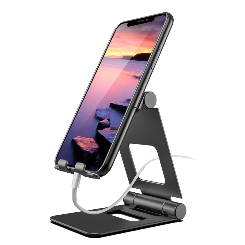 [Australia - AusPower] - ProCase Foldable Cell Phone Stand Tablet Stand, Desktop Universal Portable Rotatable Metal Stand Holder for iPhone, iPad, Kindle, Nintendo Switch, Smartphone and Tablet up to 13" -Black Black 