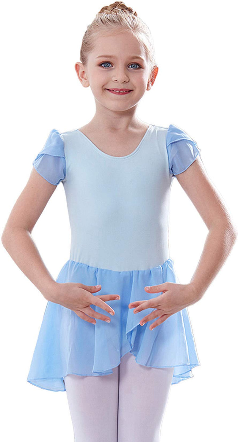[Australia - AusPower] - MdnMd Petal Flutter Sleeve Skirted Ballet Dance Leotard for Toddler Girls Ballerina Dress Outfit W5 - Blue (Petal) 10-12 Years 