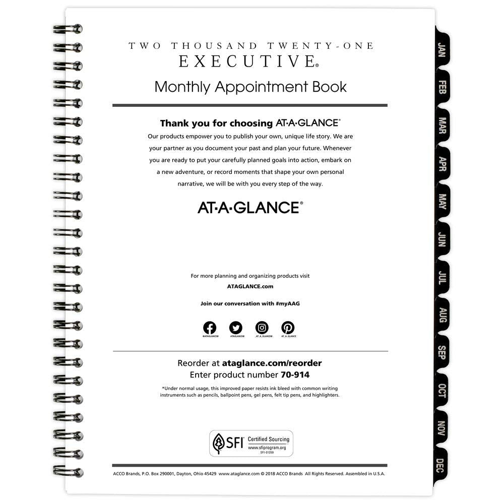 [Australia - AusPower] - 2021 Monthly Planner Refill for 70-020 by AT-A-GLANCE, 6-1/2" x 8-3/4", Executive (709141021) 2021 New Edition 