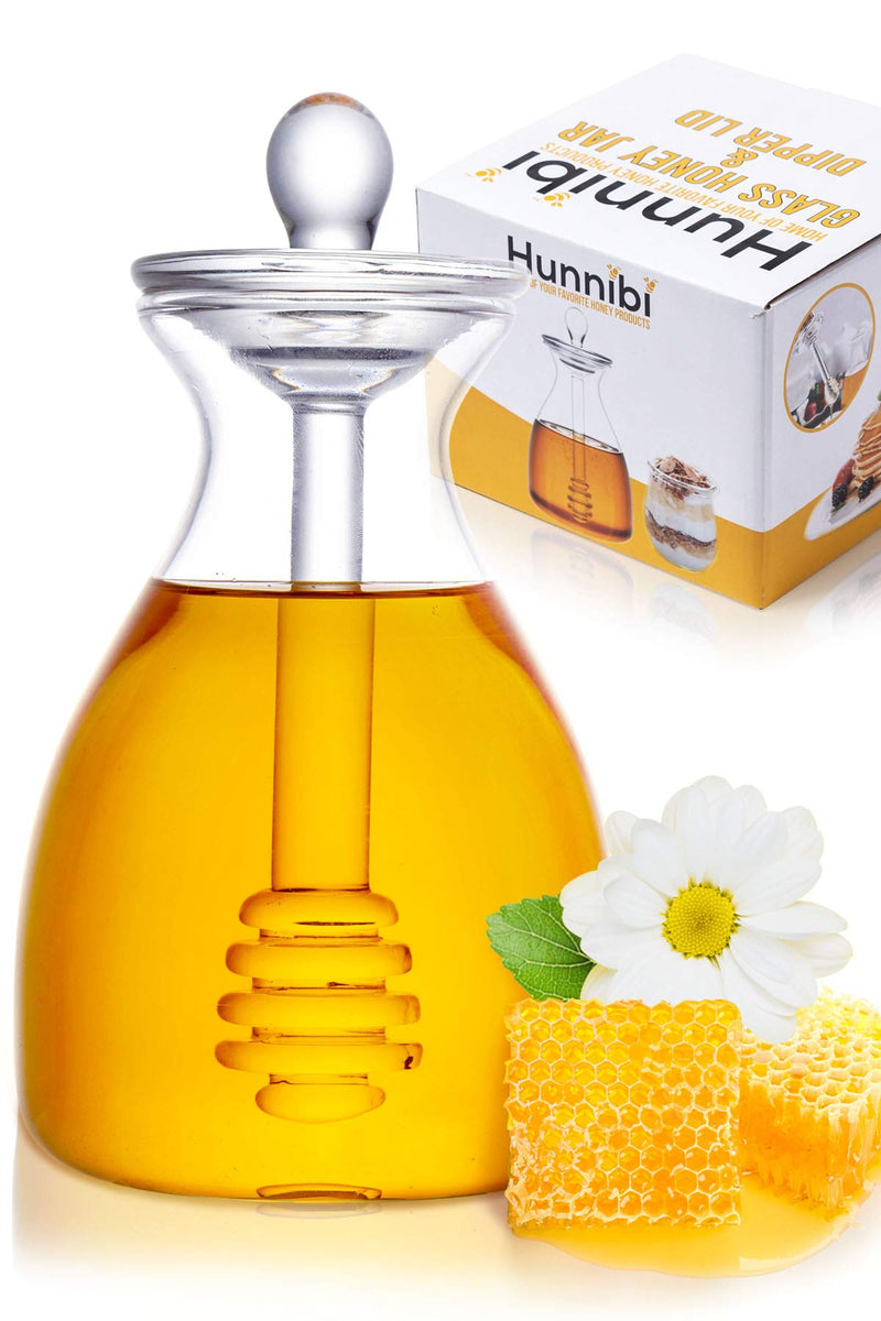 [Australia - AusPower] - Hunnibi Handmade Honey Jar with Dipper, Glass Made Honey Dipper and Honey Pot 