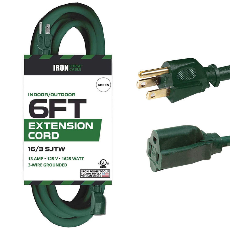 [Australia - AusPower] - 6 Foot Outdoor Extension Cord - 16/3 SJTW Durable Green Cable with 3 Prong Grounded Plug for Safety 6 Foot 