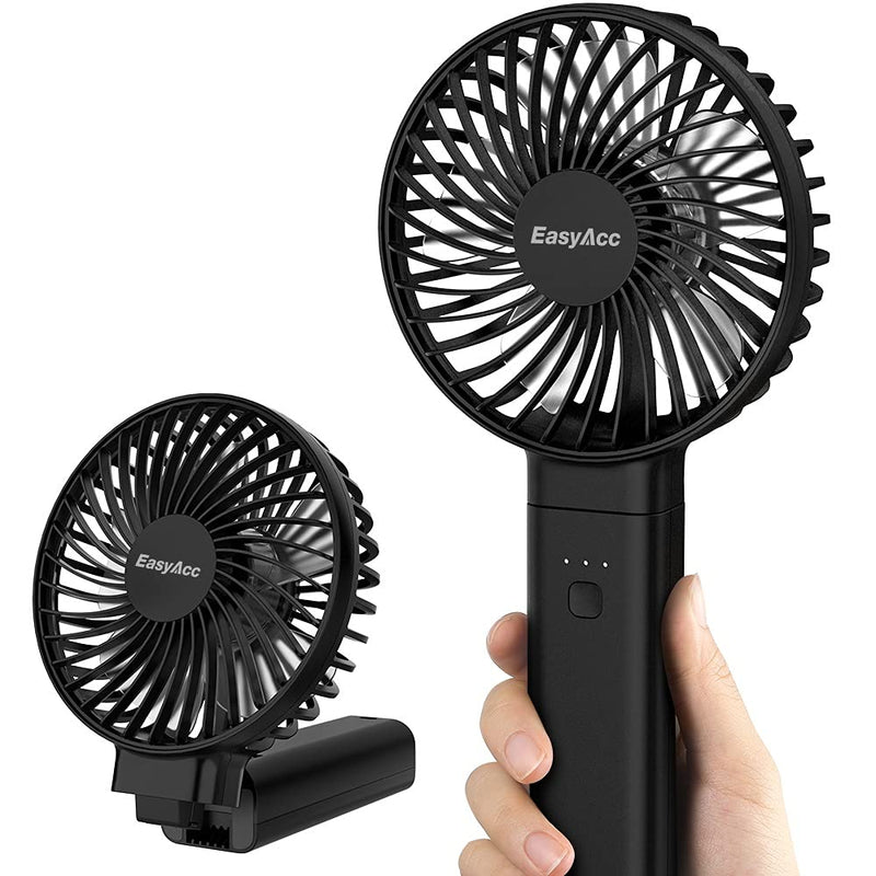[Australia - AusPower] - Handheld Fan, EasyAcc 2022 Upgraded Portable Fan [ 4 Speed Quiet Powerful Hand Fan] 3-17 Hours Battery Operated Fan, One Touch Power Off Foldable USB Desk Fan Personal Fan for Home Travel Outdoor Black 3-17H Working Time 