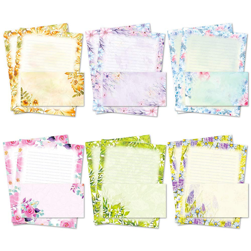 [Australia - AusPower] - Stationary Writing Paper with Envelopes - Flora Stationery Set with Lined Letter Writing Paper, 48 Sheets + 24 Envelopes, 8.5 x 11 Inch of Each Stationary Paper 