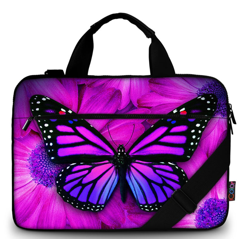 [Australia - AusPower] - ICOLOR 14.5-15.6 Inch Canvas Laptop Sleeve Bag Messenger Shoulder Case -Purple Butterfly Csh15-02 