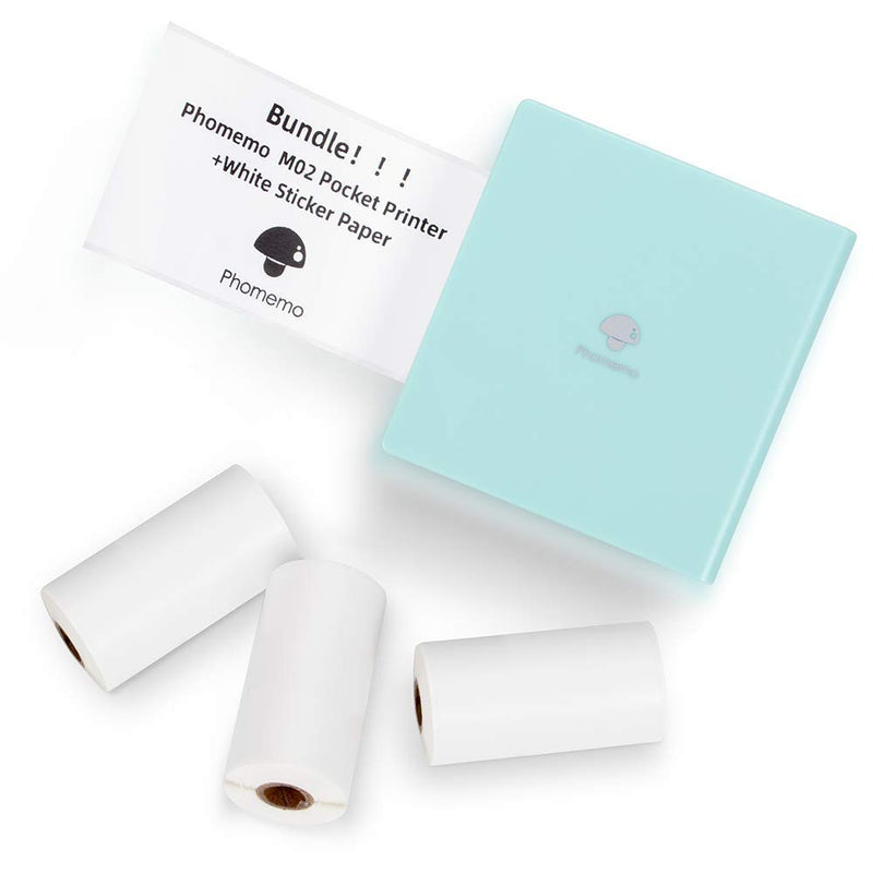 [Australia - AusPower] - Phomemo M02 Pocket Printer- Mini Bluetooth Thermal Printer with 3 Rolls White Sticker Paper, Compatible with iOS + Android for Learning Assistance, Study Notes, Journal, Fun, Work 