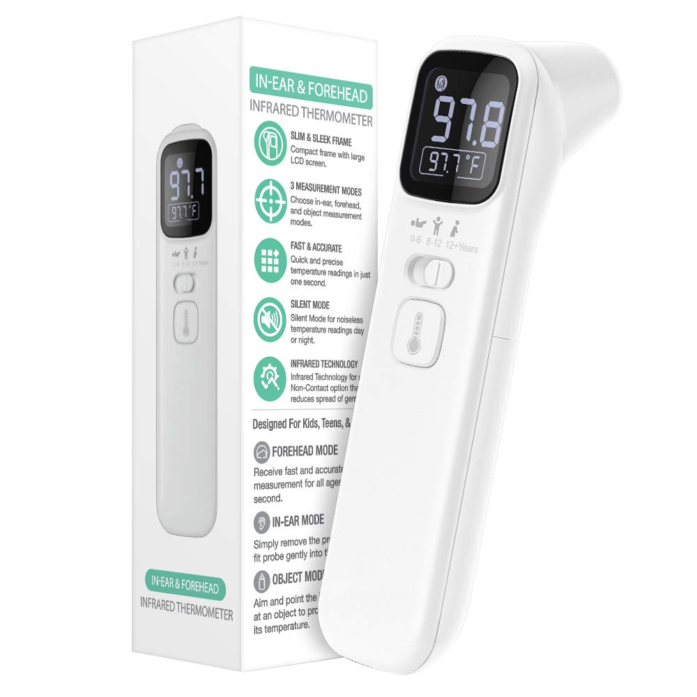 [Australia - AusPower] - EasyEast Touchless Infrared Thermometer, Smart Forehead Thermometer, in-Ear Thermometer for Adult, Baby and Kids, Smart Digital Screen,Fast Reading Detection Thermometer,No Battery Included 