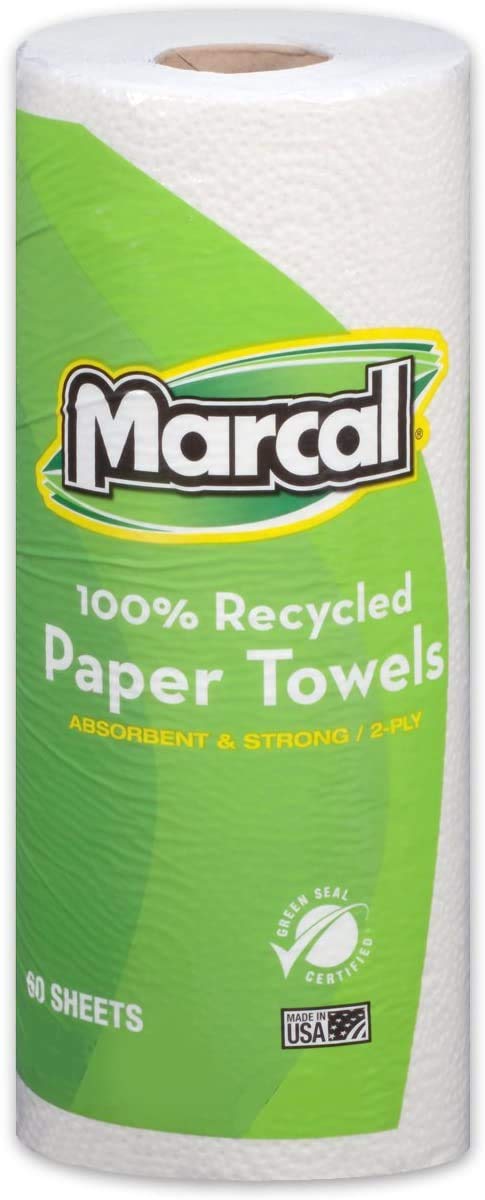 [Australia - AusPower] - 2-Ply 100% Recycled Paper Towels, 11" x 9" - 60 Sheets/Roll - White - Absorbent, 1 Roll 