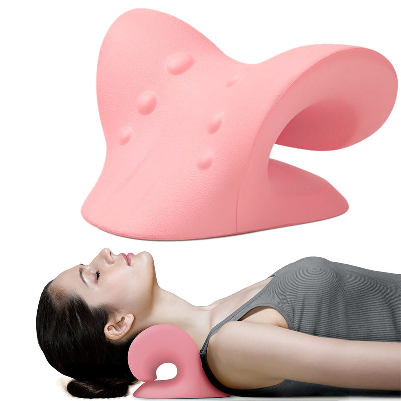 [Australia - AusPower] - Neck and Shoulder Relaxer, Cervical Traction Device for TMJ Pain Relief and Cervical Spine Alignment, Chiropractic Pillow, Neck Stretcher(Pink) Pink 