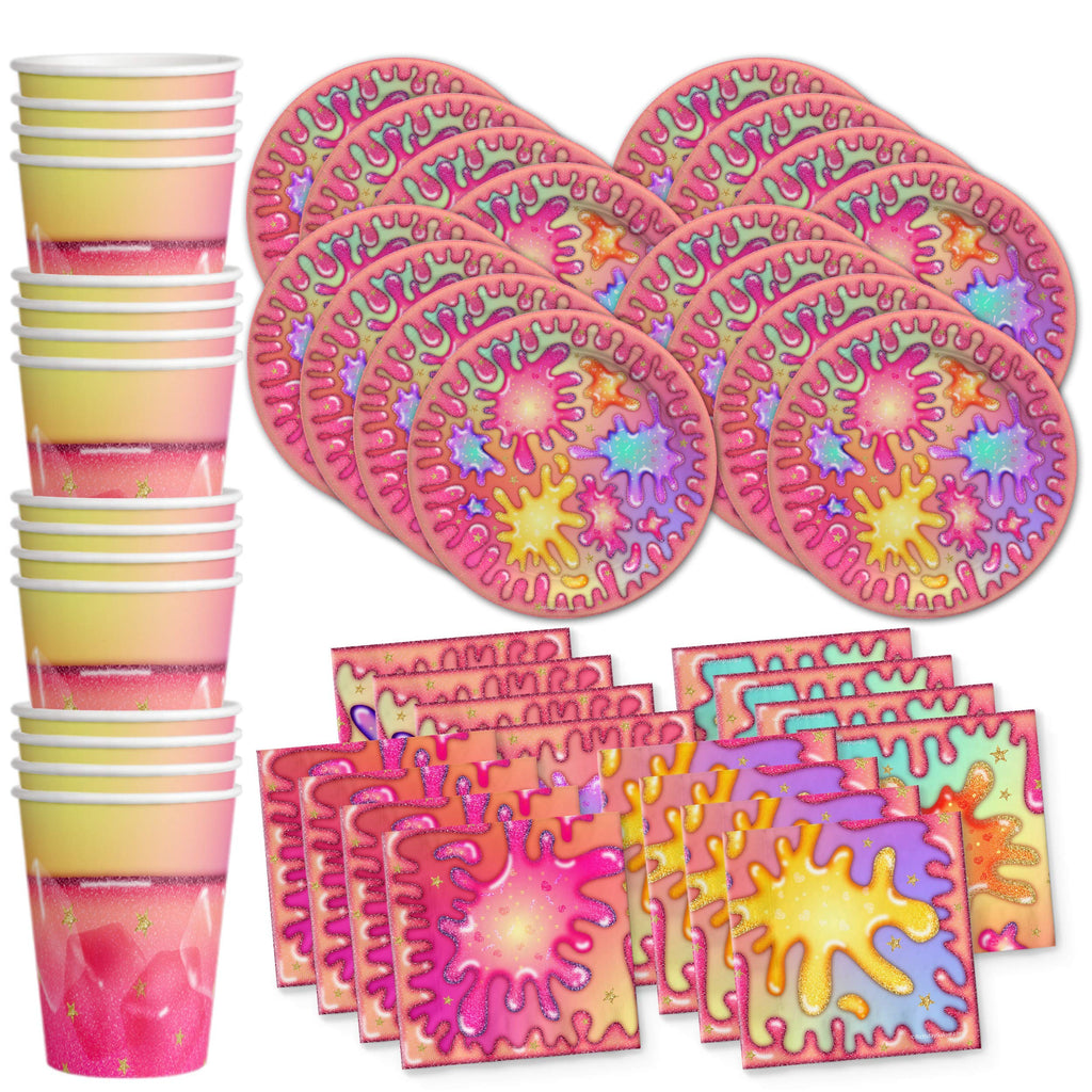 [Australia - AusPower] - Girl Glitter Slime Making Birthday Party Supplies Set Plates Napkins Cups Tableware Kit for 16 