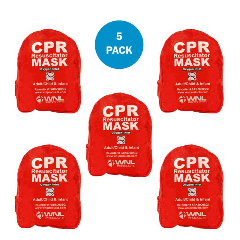 [Australia - AusPower] - WNL Products CPR Rescue Mask, Adult/Child & Infant Pocket Resuscitator, Soft Case Kit with Belt Clip 5 Pack 