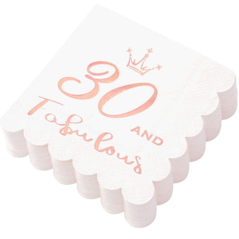 [Australia - AusPower] - 30 and Fabulous Cocktail Napkins Rose Gold - Happy 30th Birthday Decorations, Folded 5x5 Inches Disposable Party Napkins, 3-Ply Paper Beverage Napkins 30th Birthday Napkins Wedding Anniversary (50PK) 30 and Fabulous 