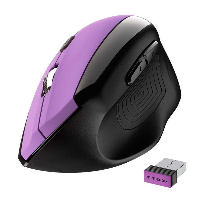 [Australia - AusPower] - Memzuoix Ergonomic Mouse Wireless, 2.4G Optical Cordless Mice with 800 / 1200 /1600 DPI, Vertical Computer Wireless Mouse for Laptop, Mac, PC, Desktop (for Right Hand, Large), Purple 