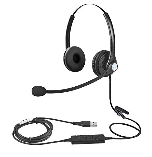 [Australia - AusPower] - USB Headset with Microphone Double Sided for Business Skype Work from Home Call Center Office Video Conference Computer Laptop PC VOIP Softphone Telephone Noise Cancellating Headset Headphone 
