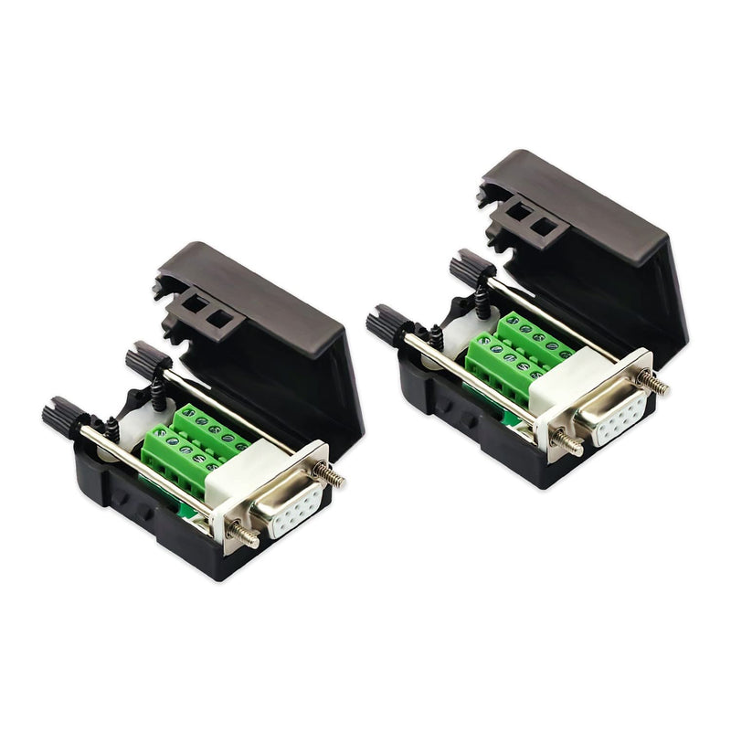 [Australia - AusPower] - CenryKay DB9 Solderless Connector 9-pin Port Terminal Male Adapter Connector Breakout Board with Case Long Bolts Tail Pipe (2PCS Female) 2Female 
