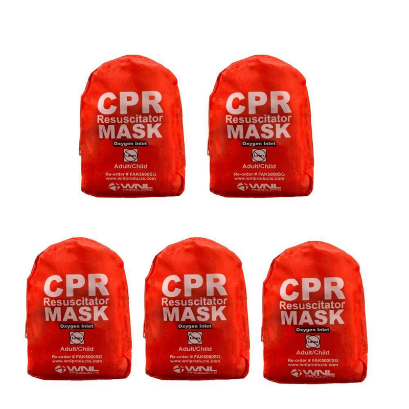 [Australia - AusPower] - WNL Products CPR Rescue Mask, Adult/Child Pocket Resuscitator, Soft Case Kit with Belt Clip 5 Pack 