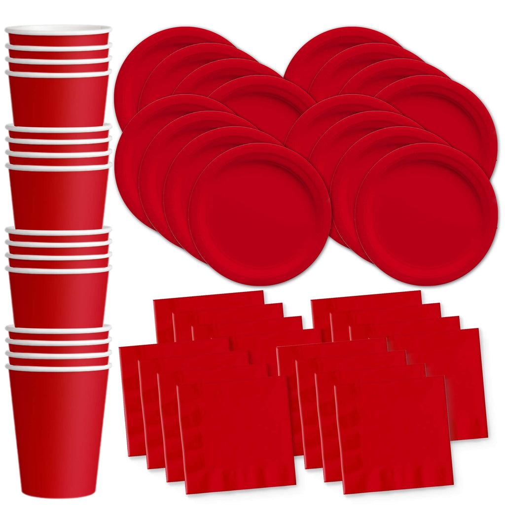 [Australia - AusPower] - Solid Red Birthday Party Supplies Set Plates Napkins Cups Tableware Kit for 16 