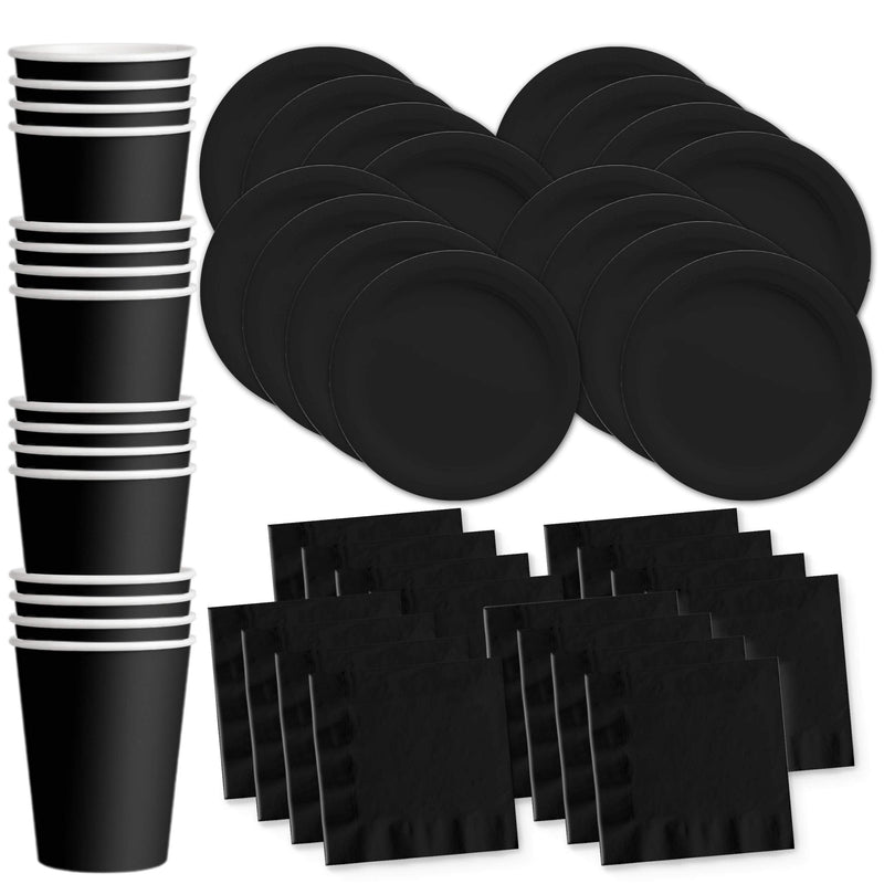 [Australia - AusPower] - Solid Black Birthday Party Supplies Set Plates Napkins Cups Tableware Kit for 16 