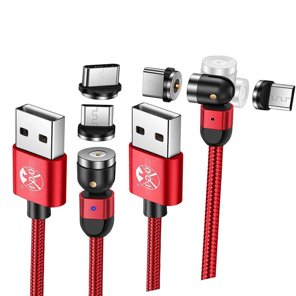 [Australia - AusPower] - UGI Magnetic Charging Cable,(2-Pack,3.3ft/6.6ft) Magnetic Cable 3 in 1 Nylon Braided 360°&180°Rotating USB Phone Charger Cable Compatible with Micro USB,USB C Type C and i-Product (Red) 
