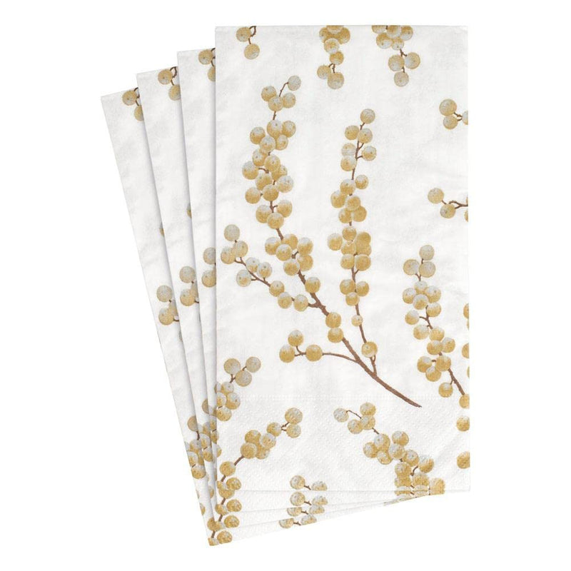 [Australia - AusPower] - Caspari Berry Branches Paper Guest Towel Napkins in White & Gold - Two Packs of 15 2 