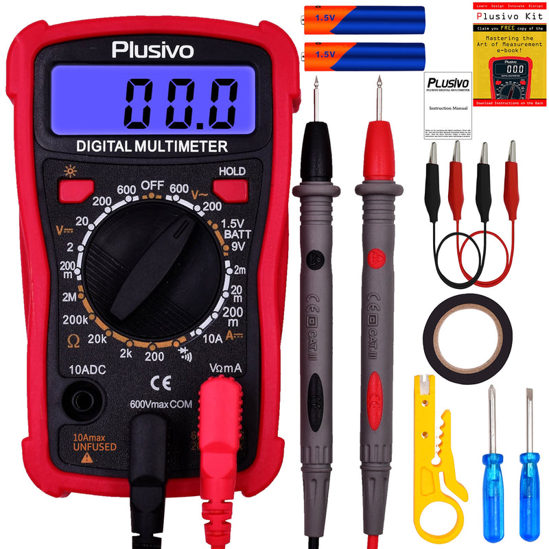 [Australia - AusPower] - Digital Multimeter for Measuring Voltage, Resistance, Current, Continuity, Battery and Diode Multi Tester with Premium Probes, Backlight, Case, Stand from Plusivo 
