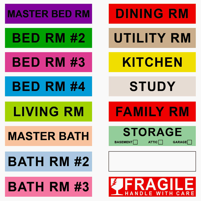 [Australia - AusPower] - Printholic 960 Count Home Moving Labels,16 Rolls Different Color Coding Moving Labels for Boxes Stickers + Fragile Moving Stickers + 1 Blank Label roll is for Customized use-Moving-Labels 16 Rolls 