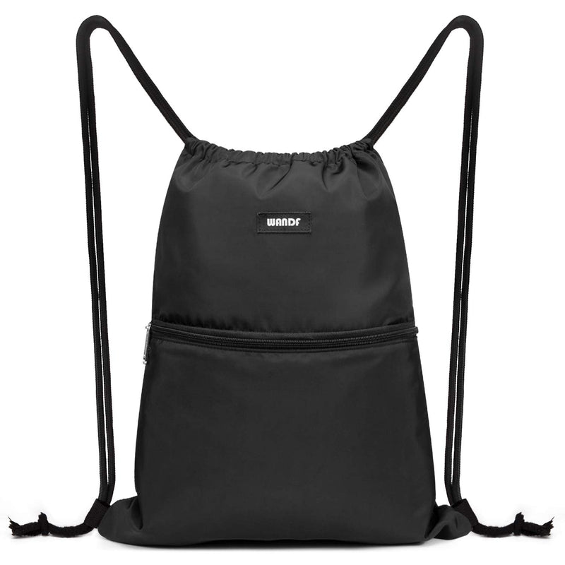 [Australia - AusPower] - Drawstring Backpack String Bag Sackpack Cinch Water Resistant Nylon for Gym Shopping Sport Yoga by WANDF Black 