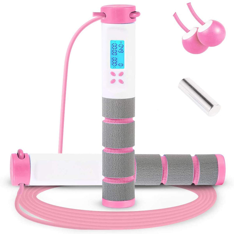 [Australia - AusPower] - Jump Rope, Digital Weighted Handle Workout Jumping Rope with Calorie Counter for Training Fitness, Adjustable Exercise Speed Skipping Rope for Men, Women, Kids, Girls Pink 