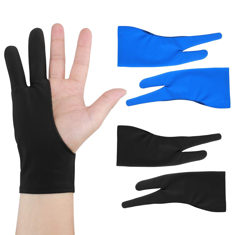 [Australia - AusPower] - Artist Drawing Tablet Gloves Two Finger Graphics Painting Glove Free Size Creative Both Right and Left Hand 4 Pack Black Blue M 