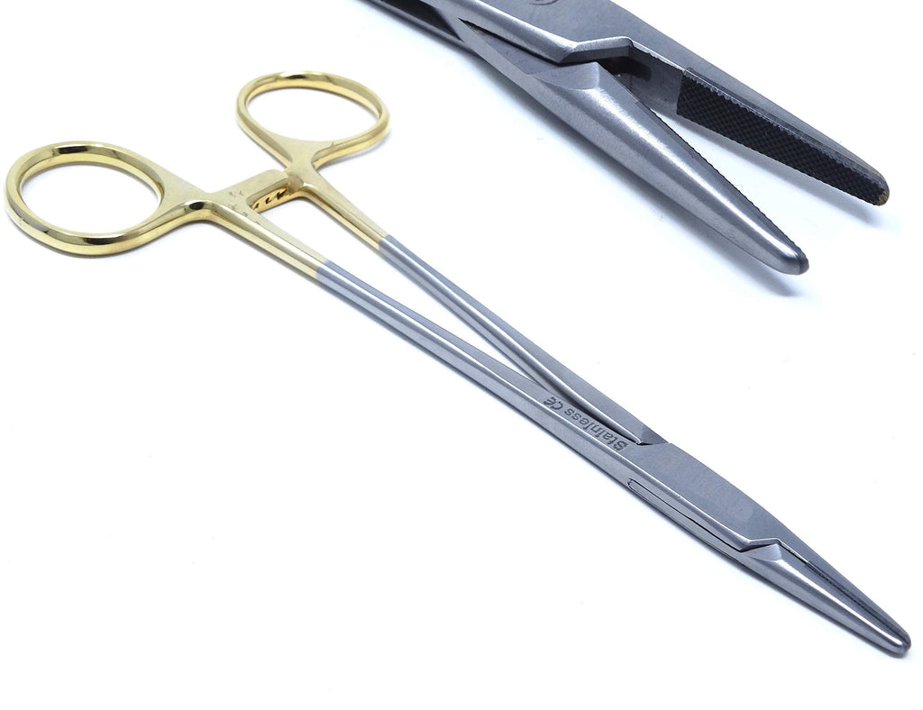 [Australia - AusPower] - TC Mayo Hegar Needle Holder Driver 8"(20cm) with Tungsten Carbide Inserts and Gold Rings with Locking Mechanism, Premium Quality 