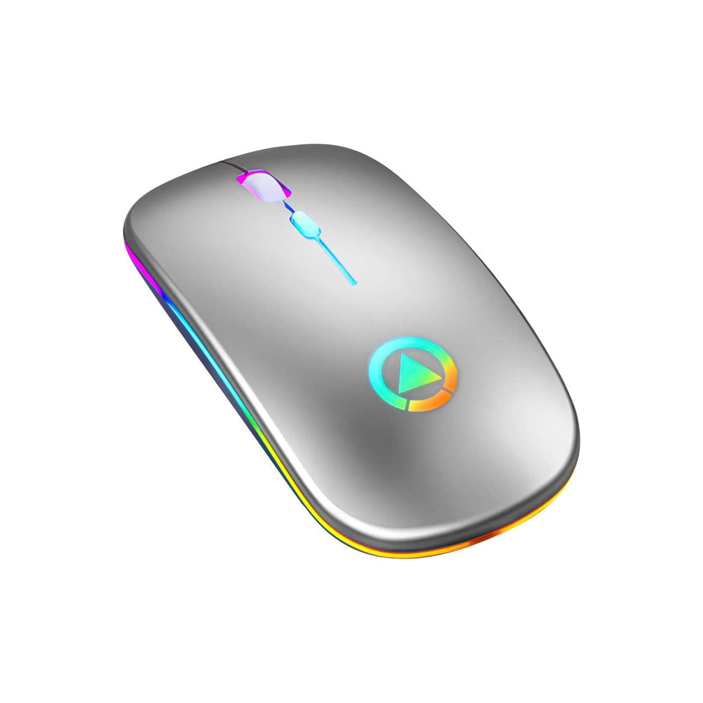 [Australia - AusPower] - SOONHUA LED Wireless Mouse, Ultra-Thin 2.4GHz Optical Bluetooth Mouse USB Rechargeable with RGB Backlit for Laptop PC Computer gray 