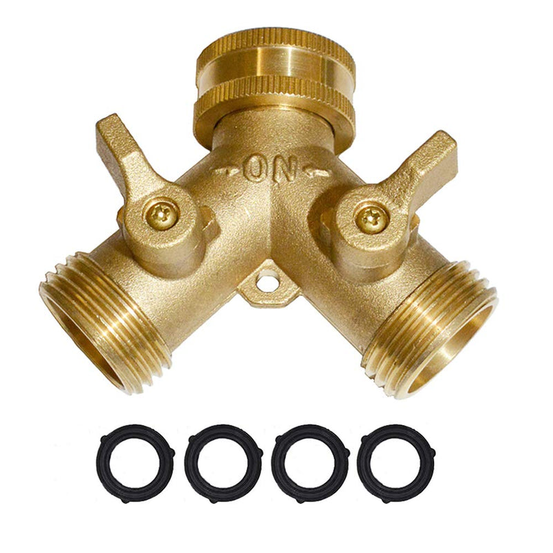 [Australia - AusPower] - Garden Hose Y Valve Connectors Brass Hose Splitter with Solid Brass Handle Brass Y Valve Water Garden Hose Adapter 2 Way Y Valve 3/4" GHT Thread Extra 4 Presure washers (1) 1 